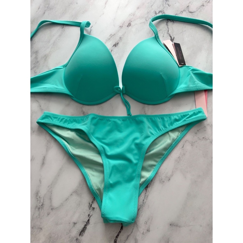 Victoria's Secret Swim Mint Frost Fabulous Bikini Ruched Itsy Set 38D / XL